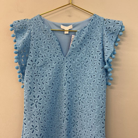 Charter Club Blue Lace Short Pom Pom Sleeve Dress Small Petite