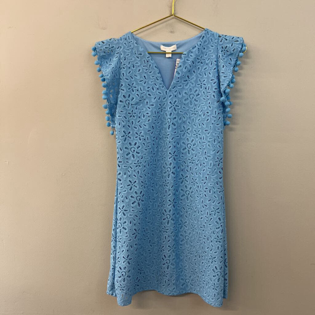 Charter Club Blue Lace Short Pom Pom Sleeve Dress Small Petite