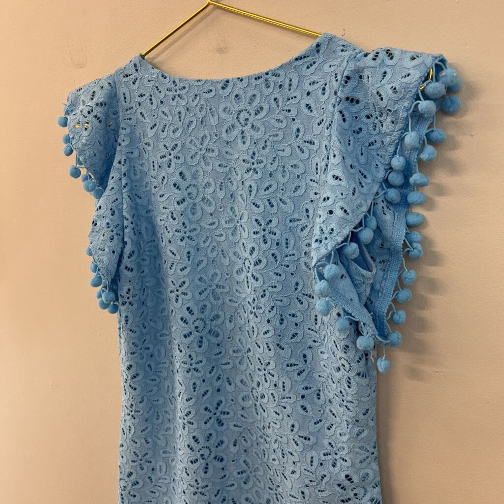 Charter Club Blue Lace Short Pom Pom Sleeve Dress Small Petite