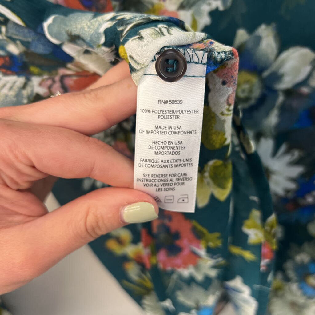 KUT from the Kloth Teal/ Multi Flower Print Long Sleeve Button Down Top Large