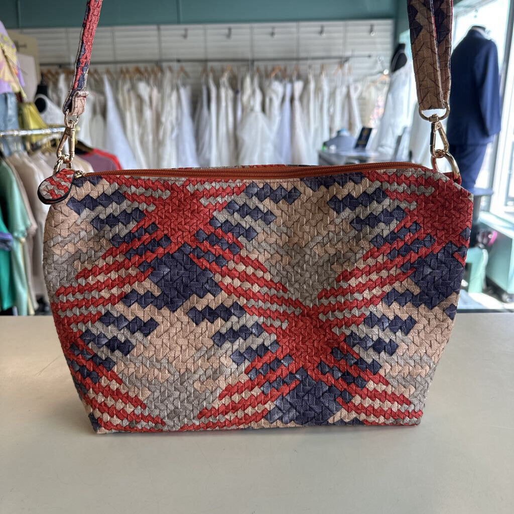 Cream/ Orange/ Blue Woven Leather Purse