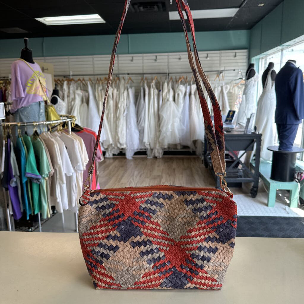 Cream/ Orange/ Blue Woven Leather Purse