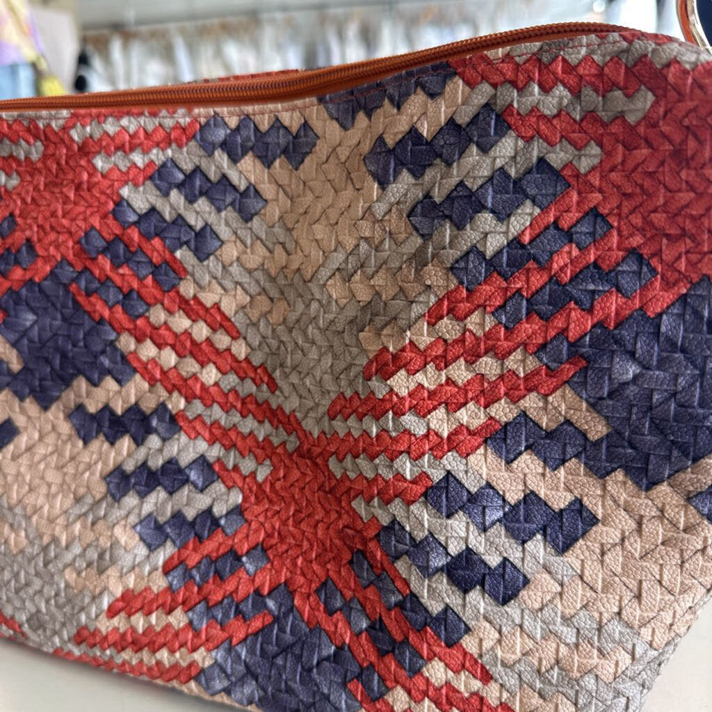Cream/ Orange/ Blue Woven Leather Purse
