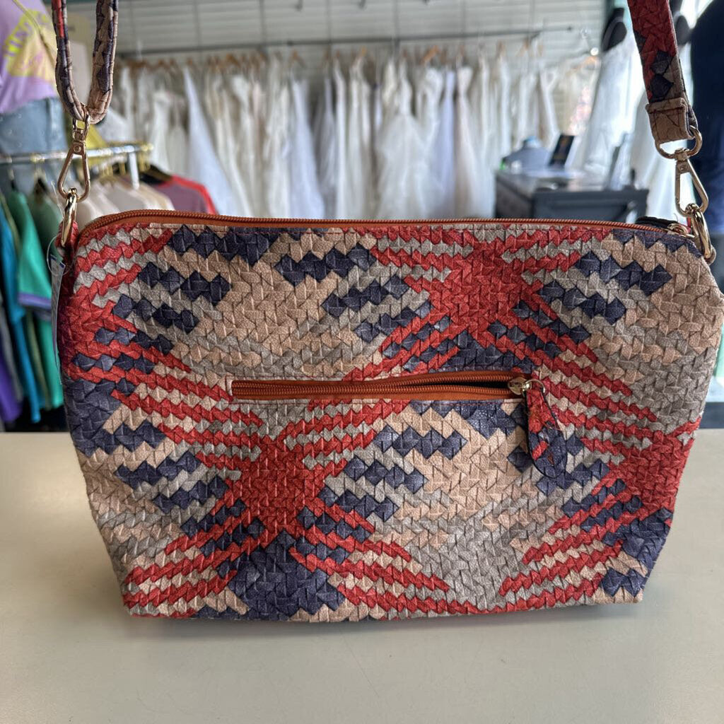 Cream/ Orange/ Blue Woven Leather Purse
