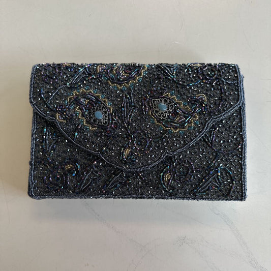Vintage Carolyne Barton Night Grey Beaded Clutch Purse