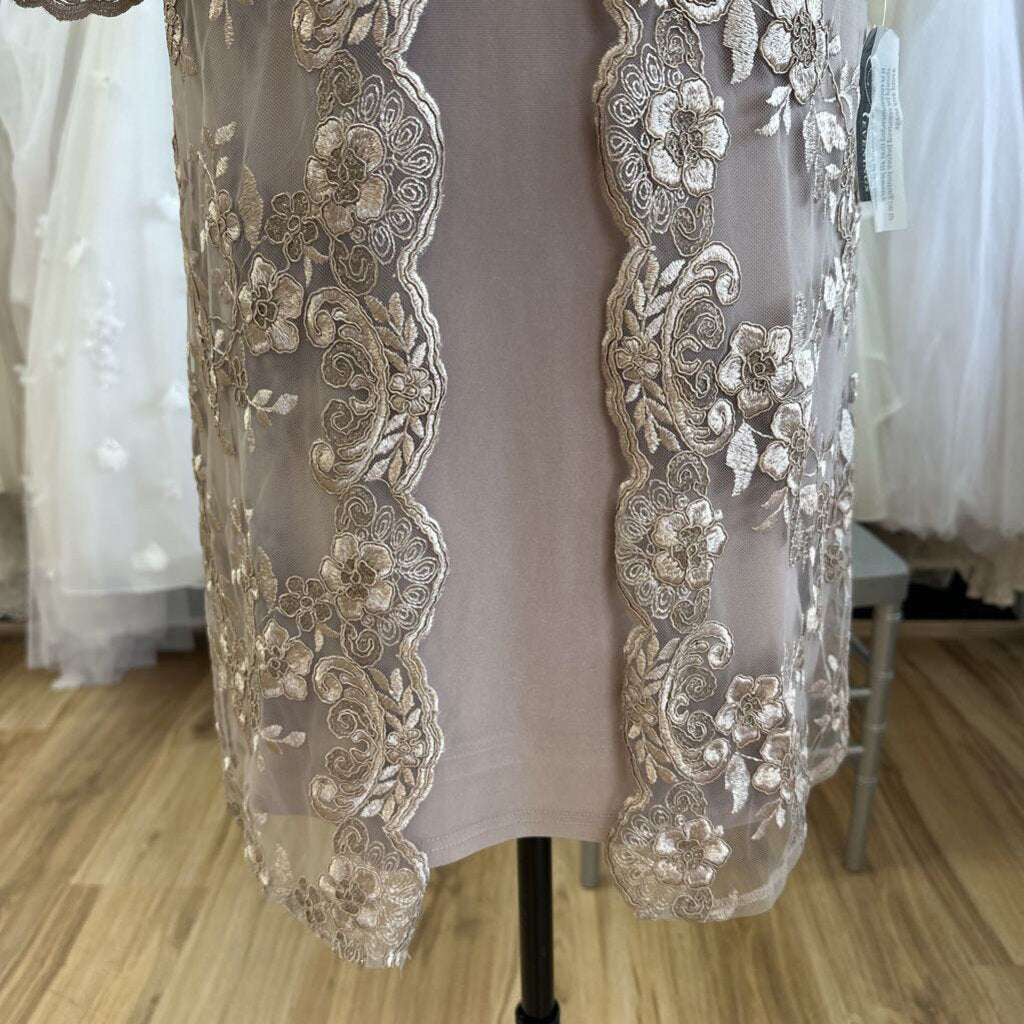 Alex Evenings Taupe Lace Long Sleeve Short Formal Dress 6