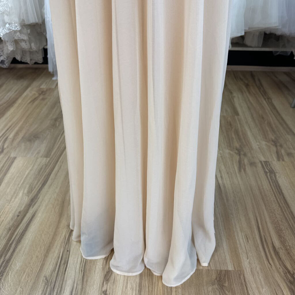 Lulus Peach Beige Long Sleeve V Neck Wrap Long Formal Dress Large