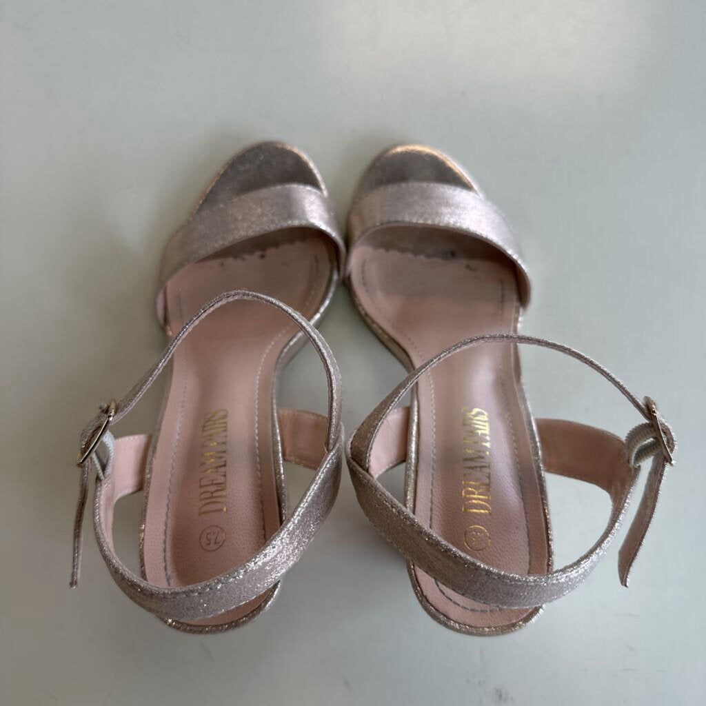 Dream Paris Gold Ankle Strap Block Heels 7.5