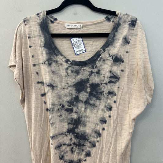 American Able Beige/ Grey Tie Dye Tie Front Short Sleeve Top Small
