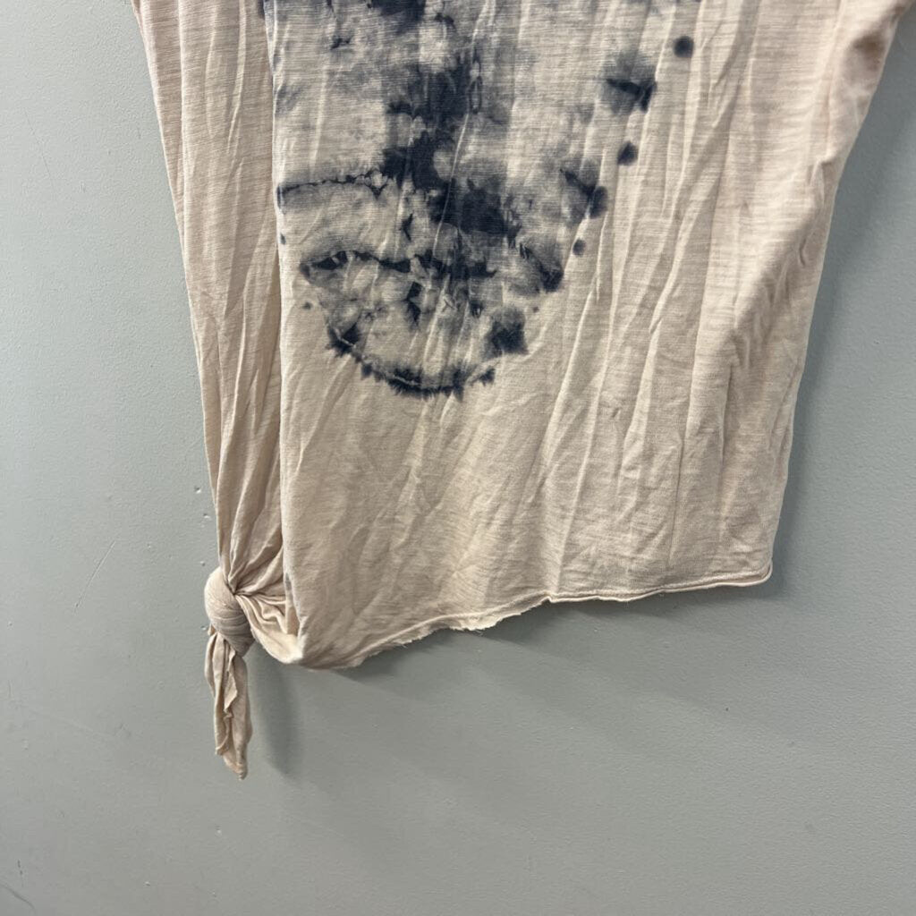 American Able Beige/ Grey Tie Dye Tie Front Short Sleeve Top Small