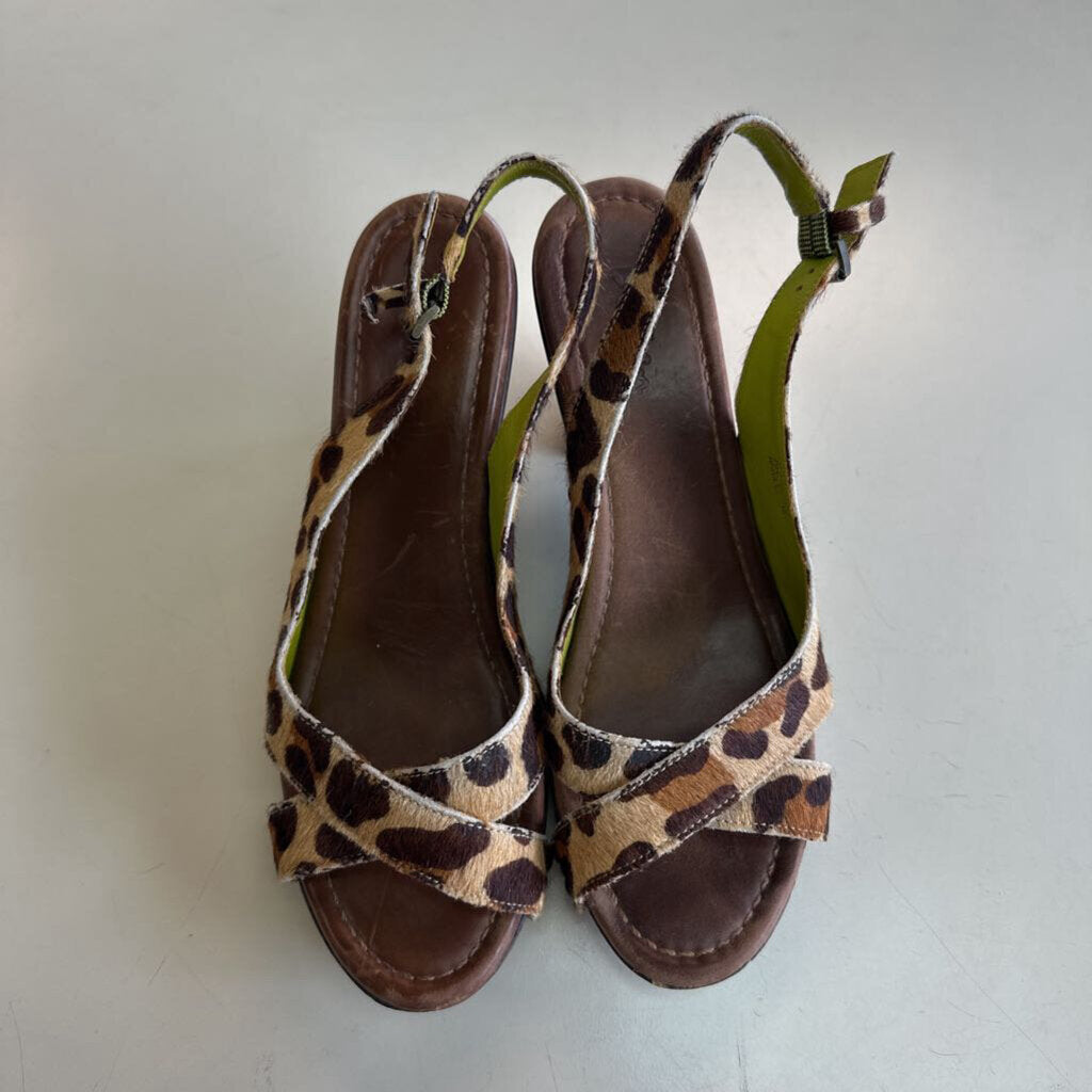 Boden Brown Leopard Print Slingback Wooden Heels 38