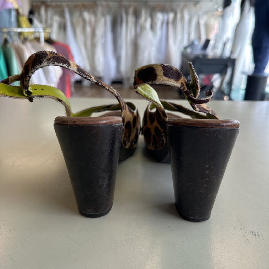 Boden Brown Leopard Print Slingback Wooden Heels 38