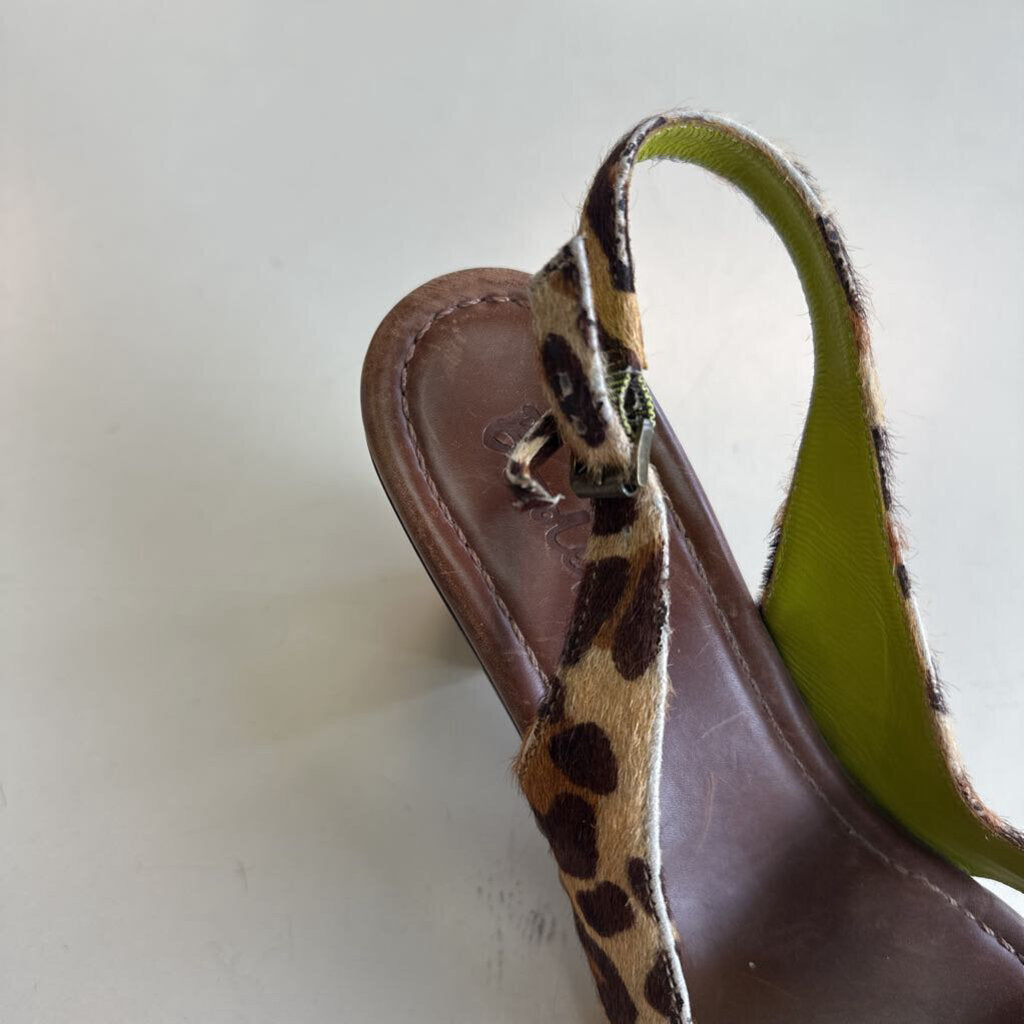 Boden Brown Leopard Print Slingback Wooden Heels 38