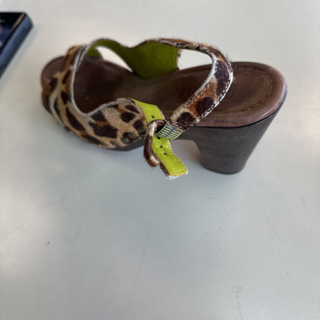 Boden Brown Leopard Print Slingback Wooden Heels 38