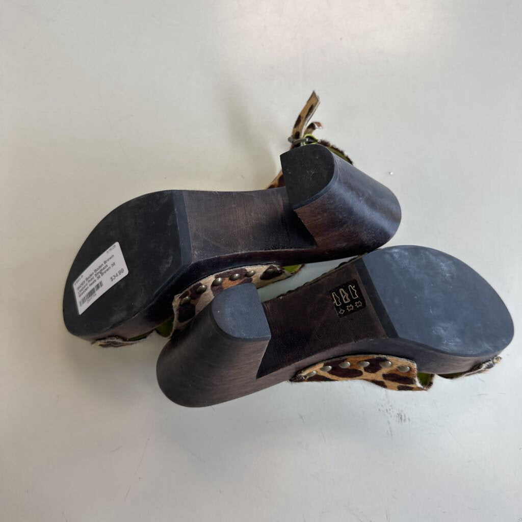 Boden Brown Leopard Print Slingback Wooden Heels 38