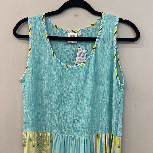 Usindo Blue/ Green Print Smocked Top Maxi Dress Small