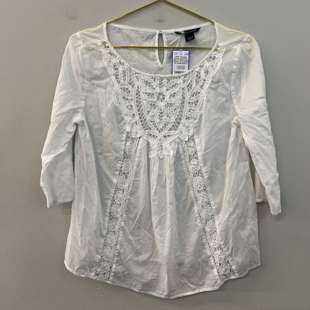 Victoria's Secret White Long Sleeve Lace Detail Top Small