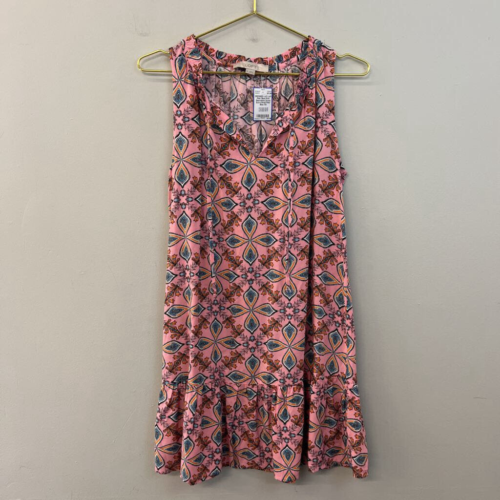 Loft Pink/ Blue Print Sleeveless Dress Extra Small