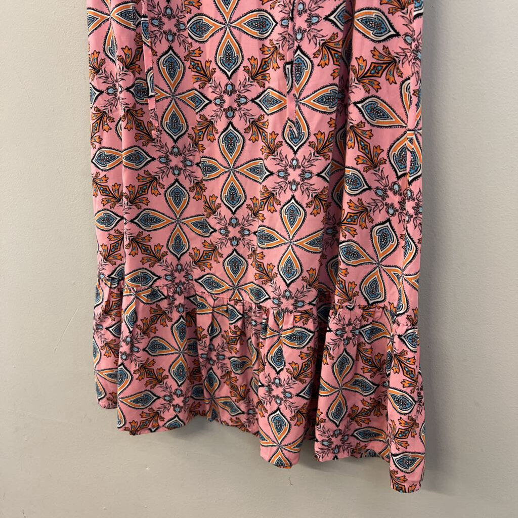 Loft Pink/ Blue Print Sleeveless Dress Extra Small