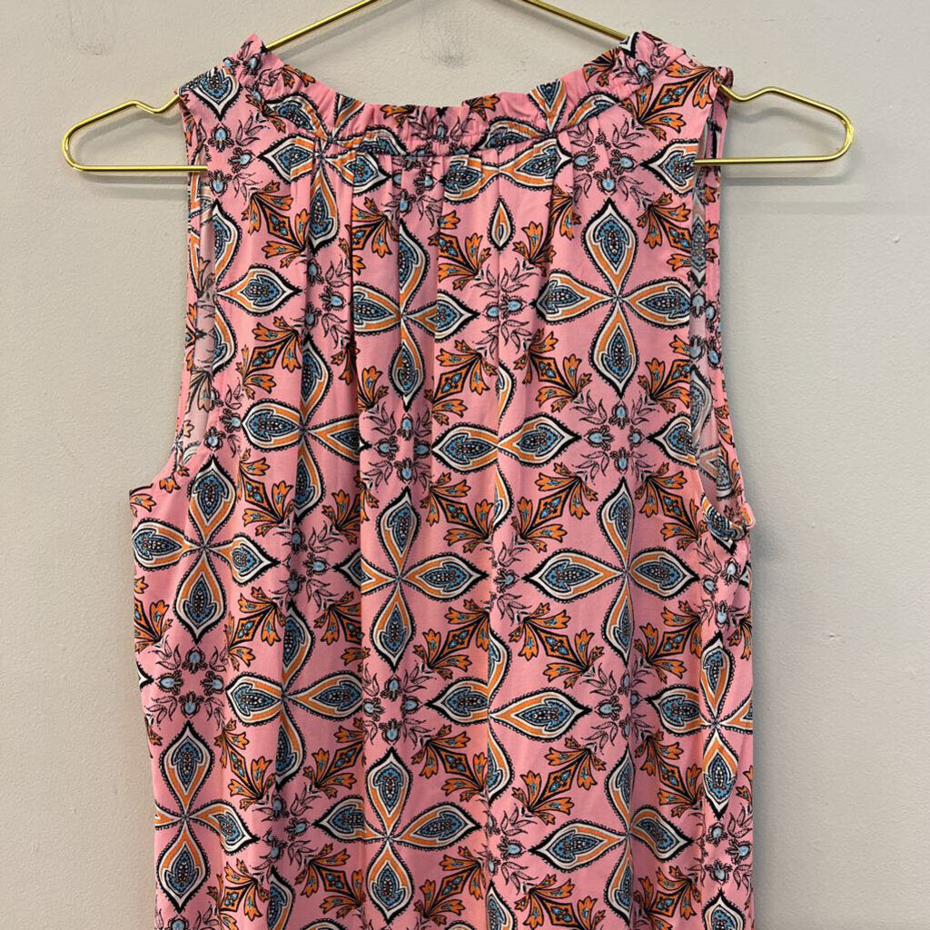 Loft Pink/ Blue Print Sleeveless Dress Extra Small