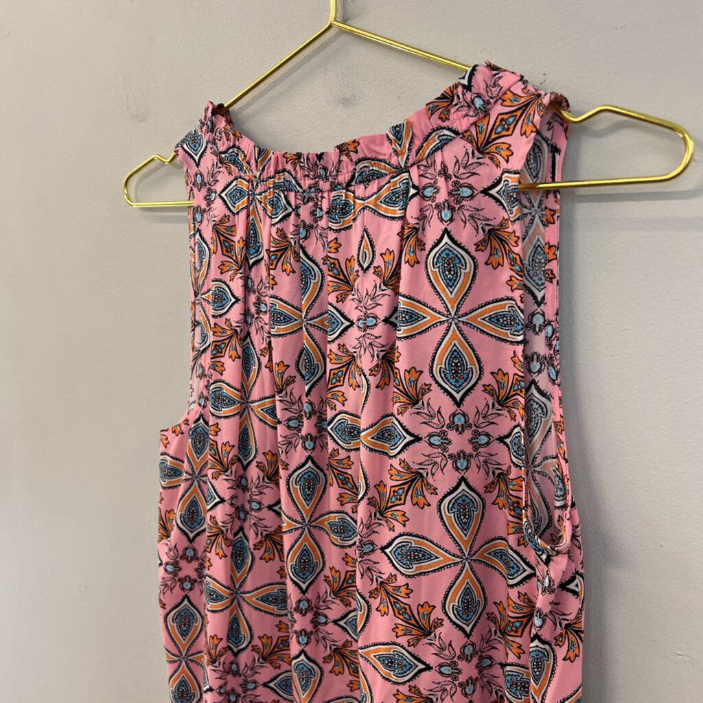 Loft Pink/ Blue Print Sleeveless Dress Extra Small