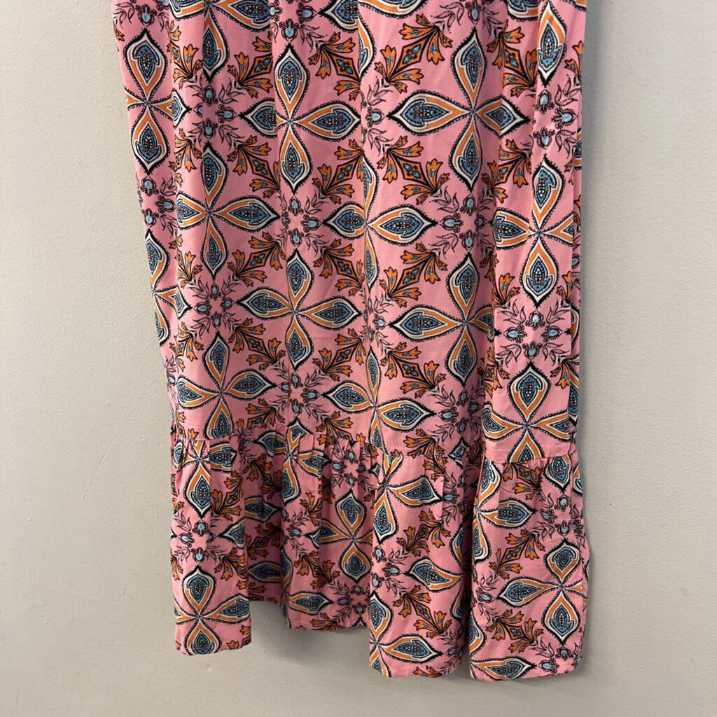 Loft Pink/ Blue Print Sleeveless Dress Extra Small