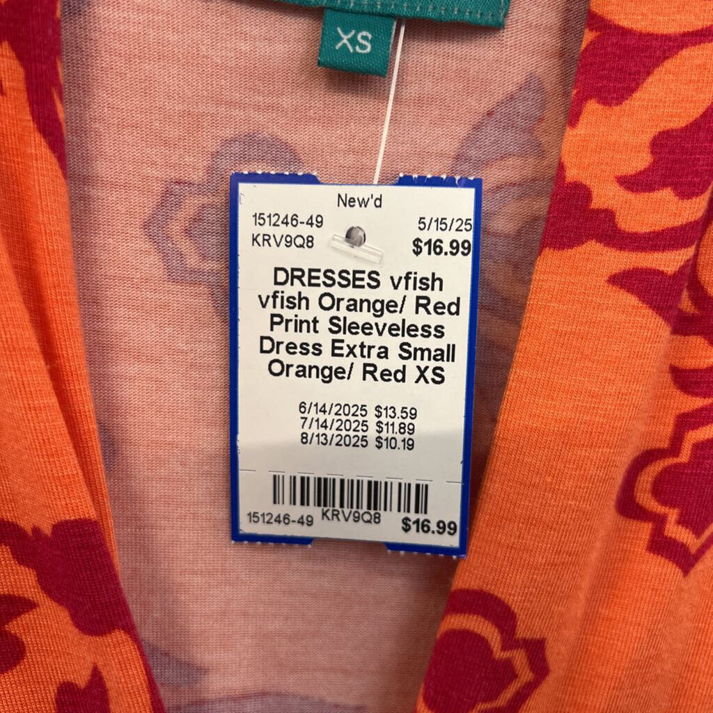vfish Orange/ Red Print Sleeveless Dress Extra Small
