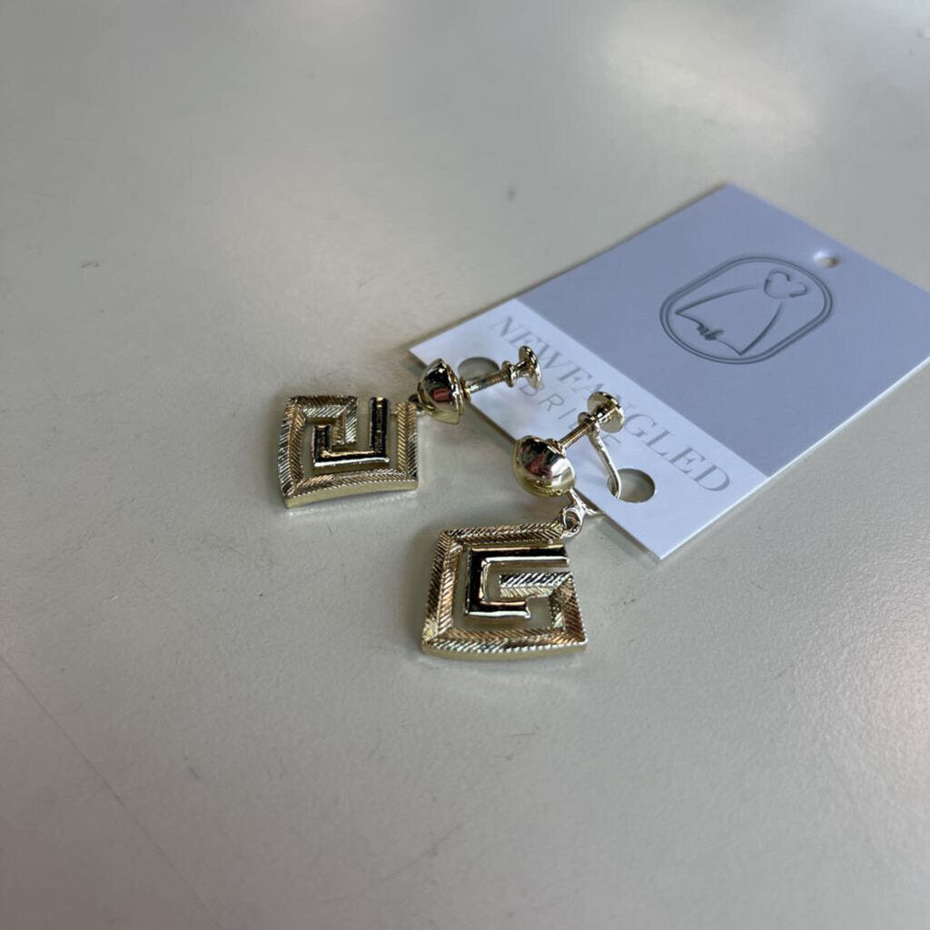 Vintage Greek Meander Screw Back Earrings