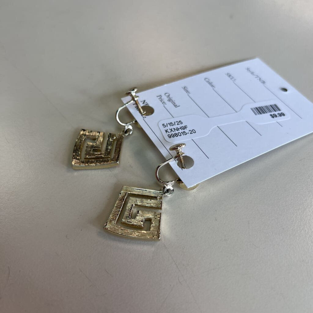 Vintage Greek Meander Screw Back Earrings