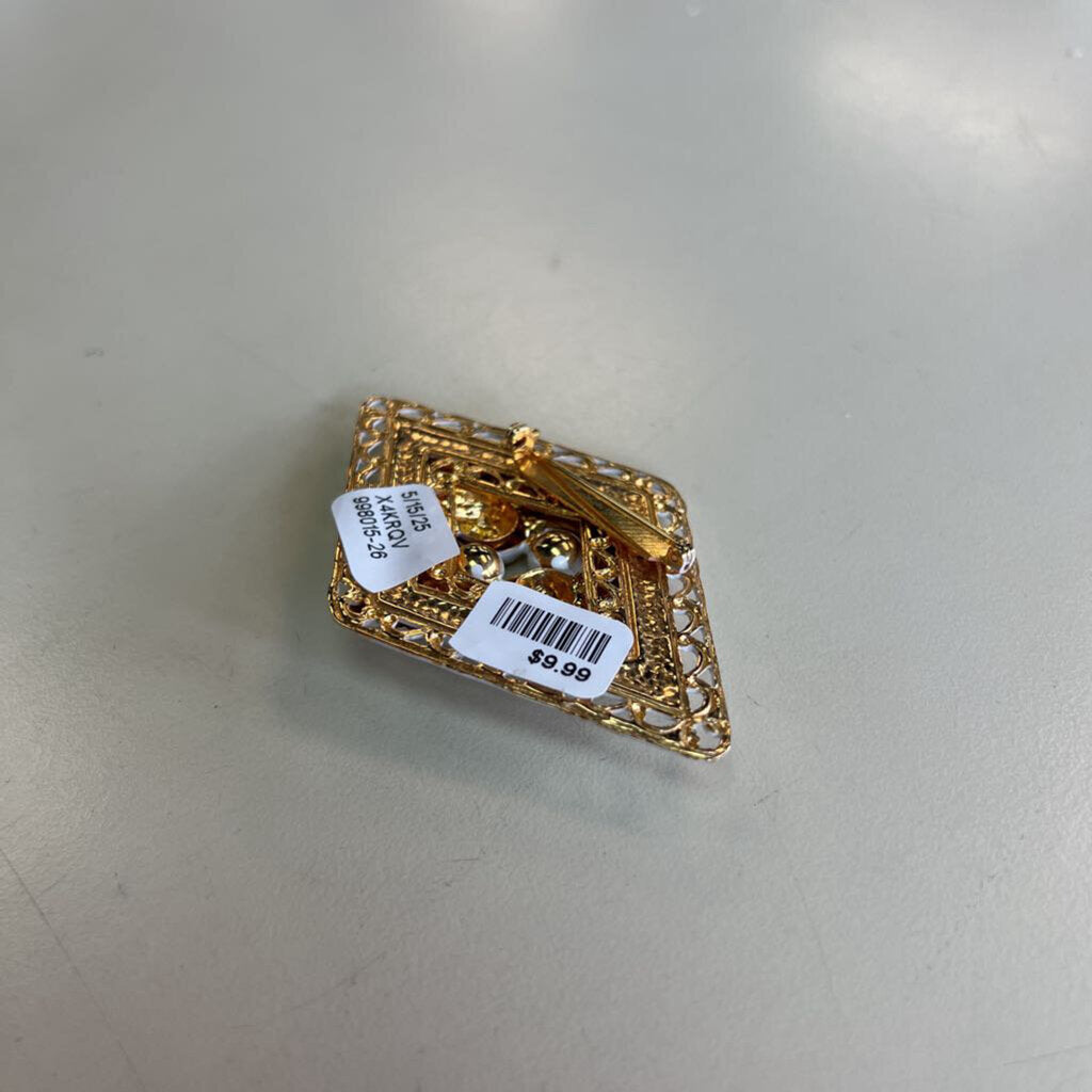 Vintage Enamel Diamond Shape Brooch