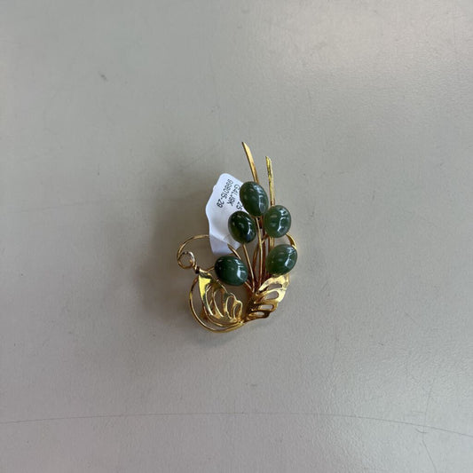 Vintage Gold Toned Jade Brooch
