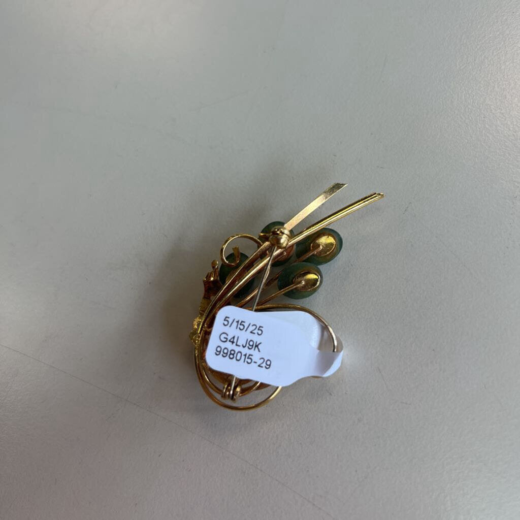 Vintage Gold Toned Jade Brooch
