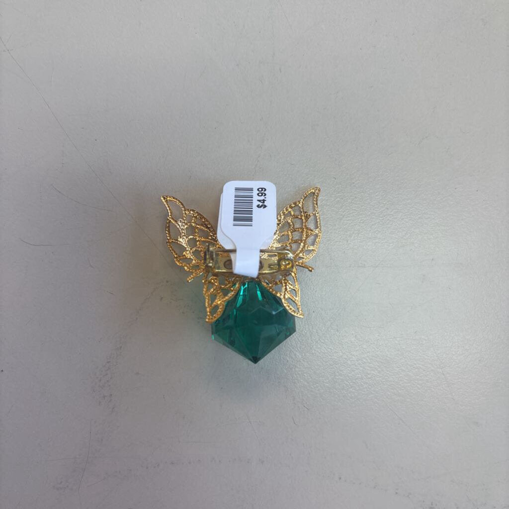 Vintage Green Stone Angel Pin