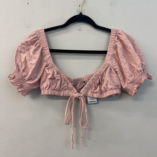 HYFVE Pink Short Puff Sleeve Tie Front Crop Top Small