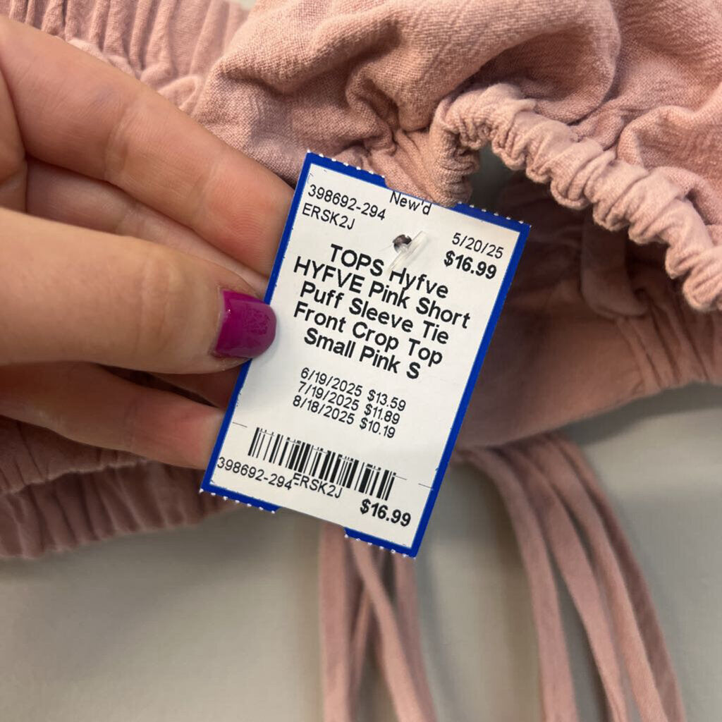 HYFVE Pink Short Puff Sleeve Tie Front Crop Top Small
