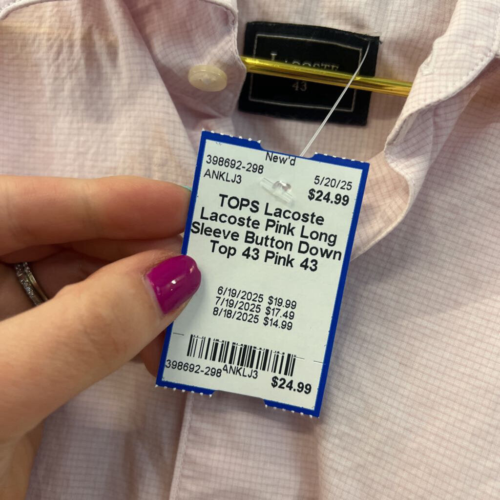 Lacoste Pink Long Sleeve Button Down Top 43