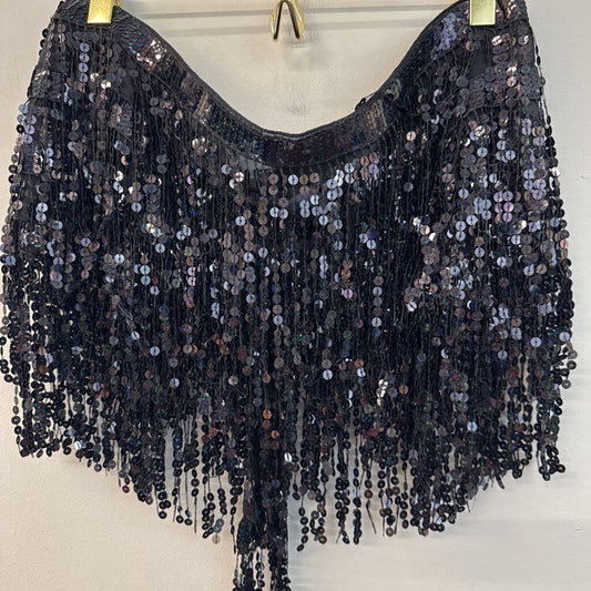 Black Sequin Fringe Strapless Tie Back Top Medium