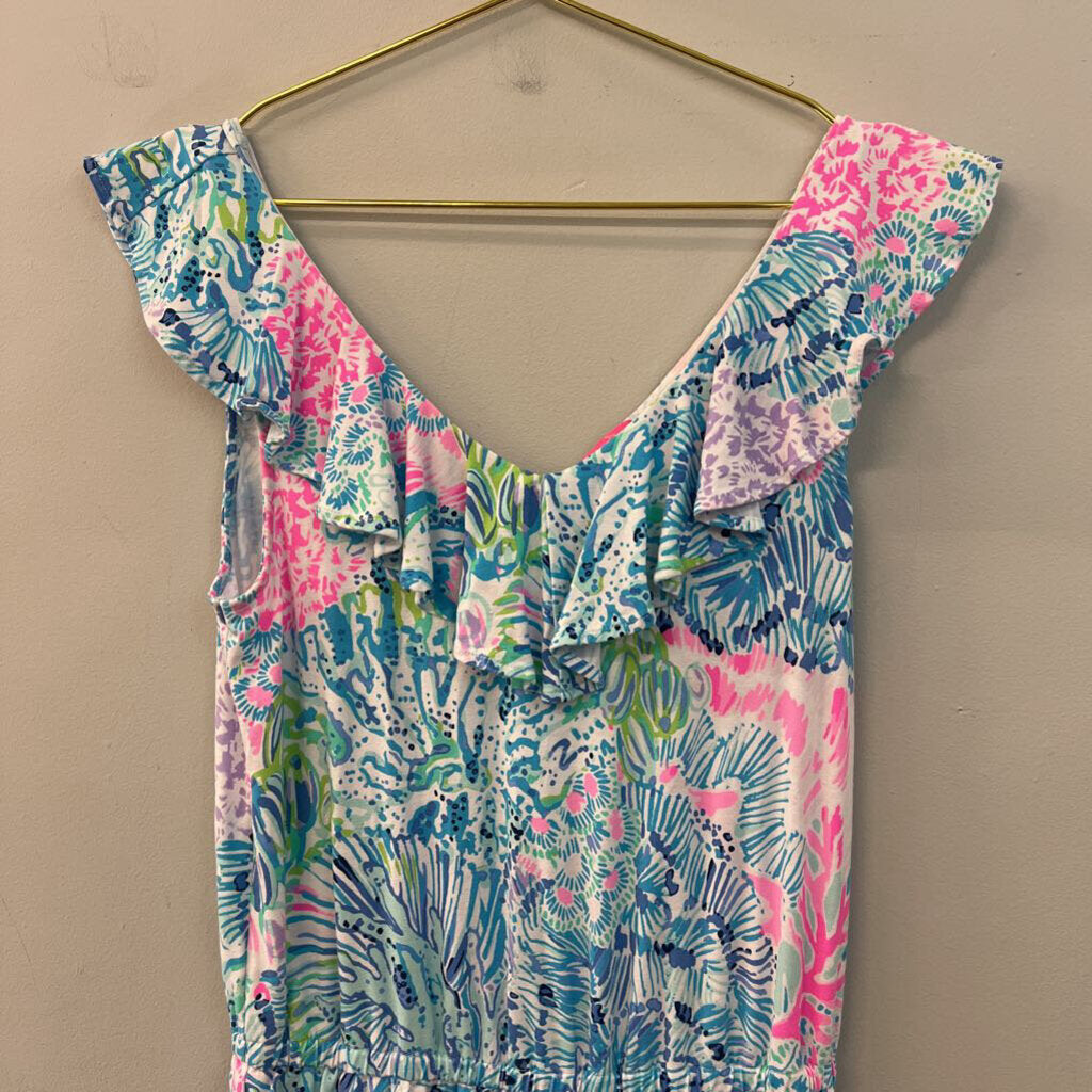 Lilly Pulitzer White/ Multi Print Ruffle Top Romper Dress Extra Small