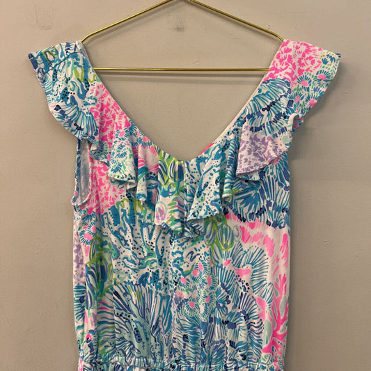 Lilly Pulitzer White/ Multi Print Ruffle Top Romper Dress Extra Small