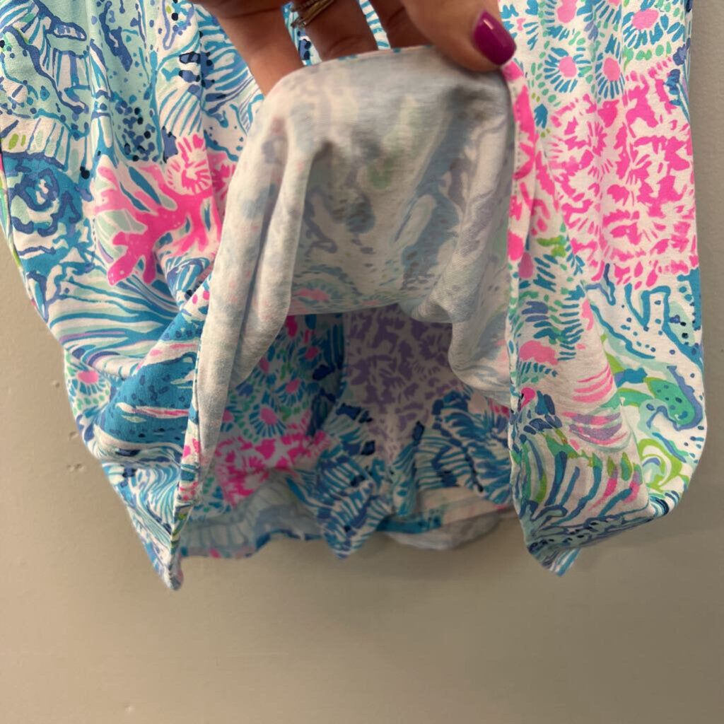 Lilly Pulitzer White/ Multi Print Ruffle Top Romper Dress Extra Small