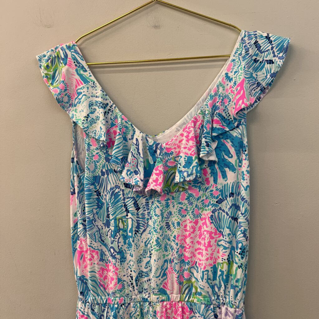 Lilly Pulitzer White/ Multi Print Ruffle Top Romper Dress Extra Small
