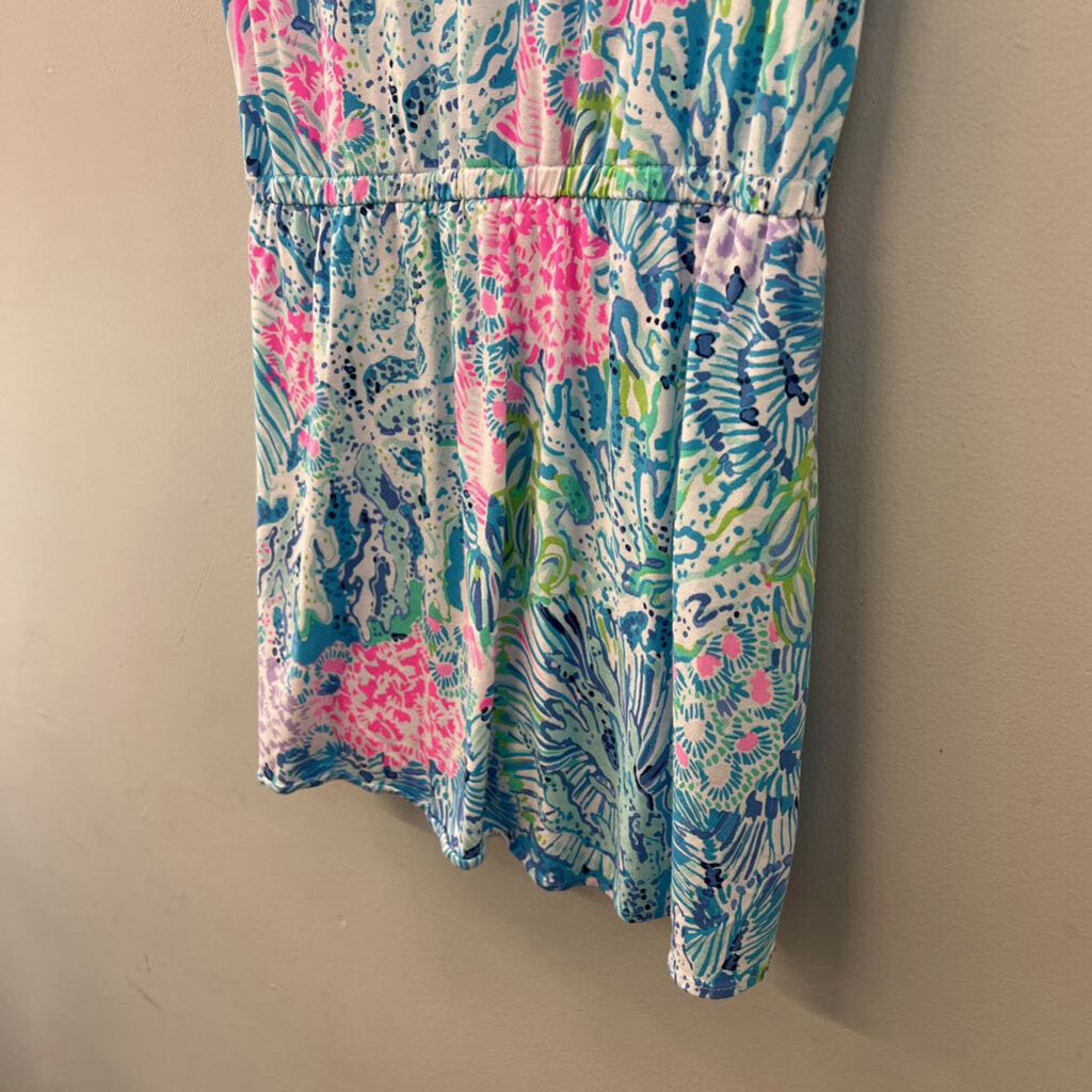 Lilly Pulitzer White/ Multi Print Ruffle Top Romper Dress Extra Small