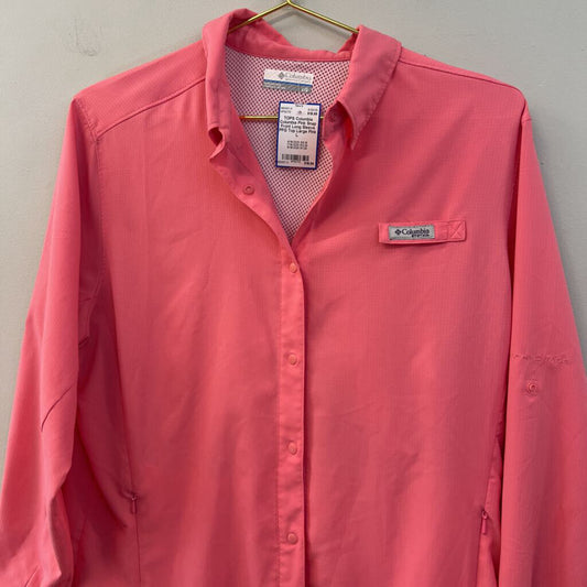 Columbia Pink Snap Front Long Sleeve PFG Top Large