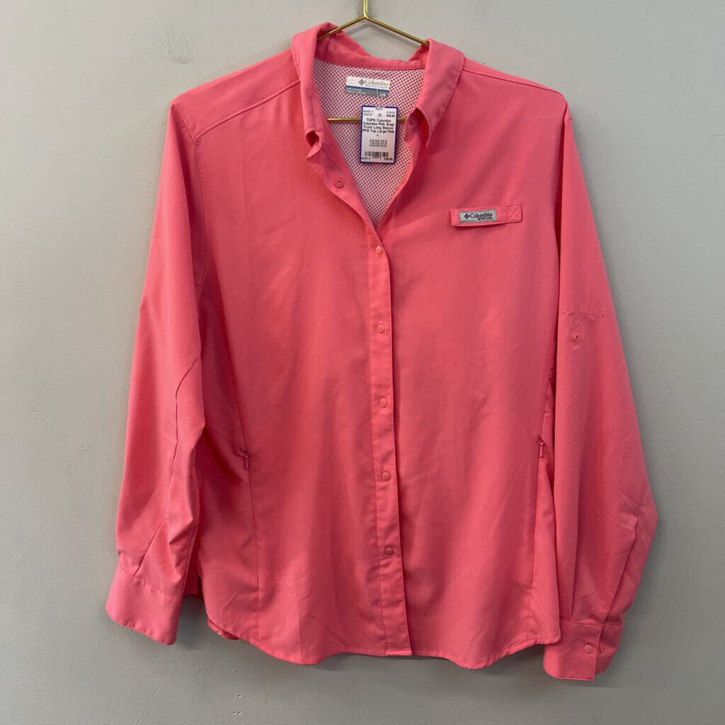 Columbia Pink Snap Front Long Sleeve PFG Top Large