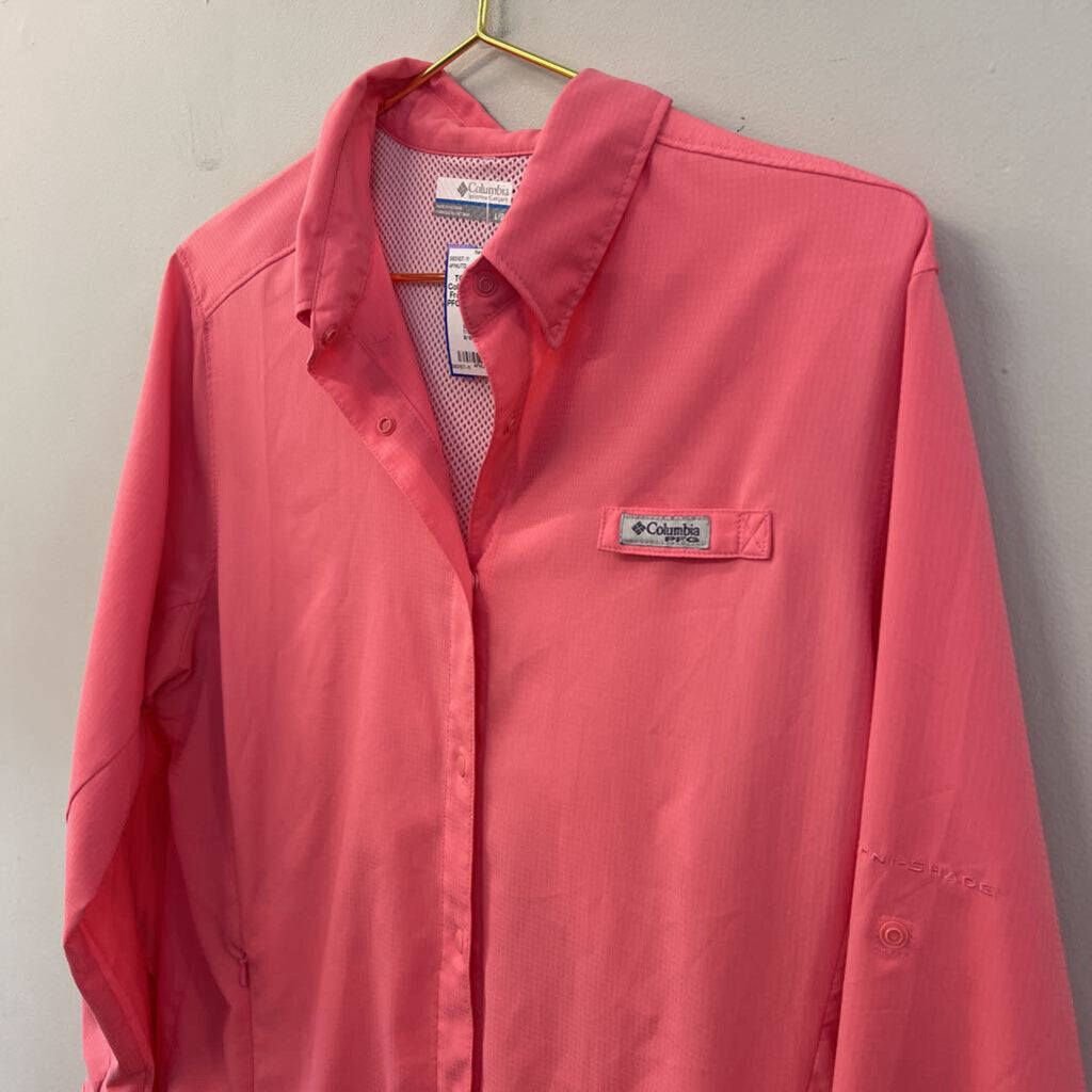 Columbia Pink Snap Front Long Sleeve PFG Top Large