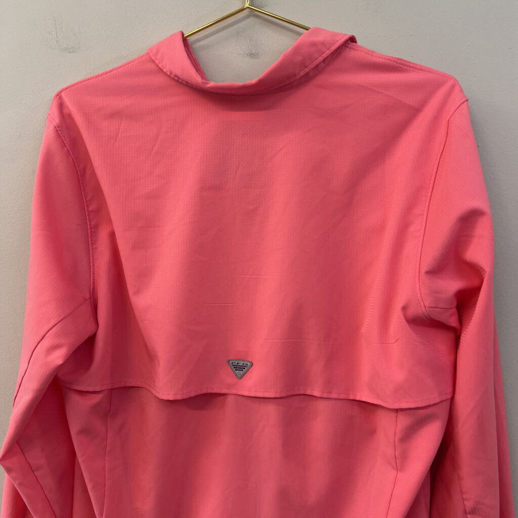 Columbia Pink Snap Front Long Sleeve PFG Top Large