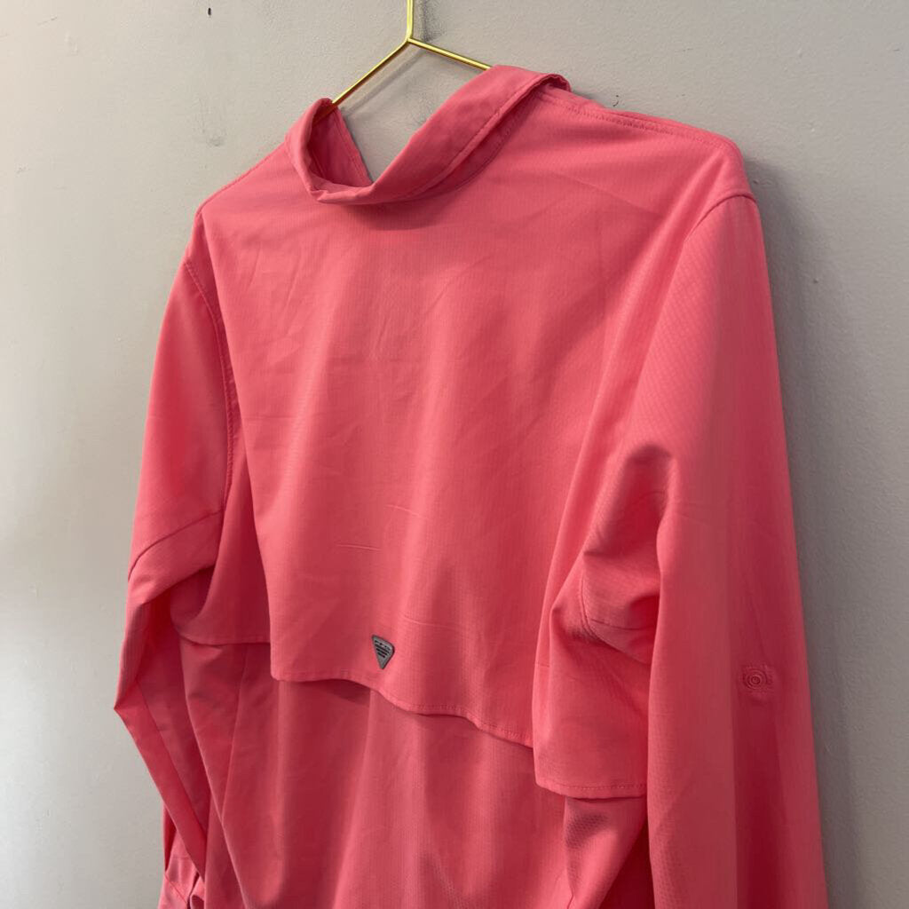 Columbia Pink Snap Front Long Sleeve PFG Top Large