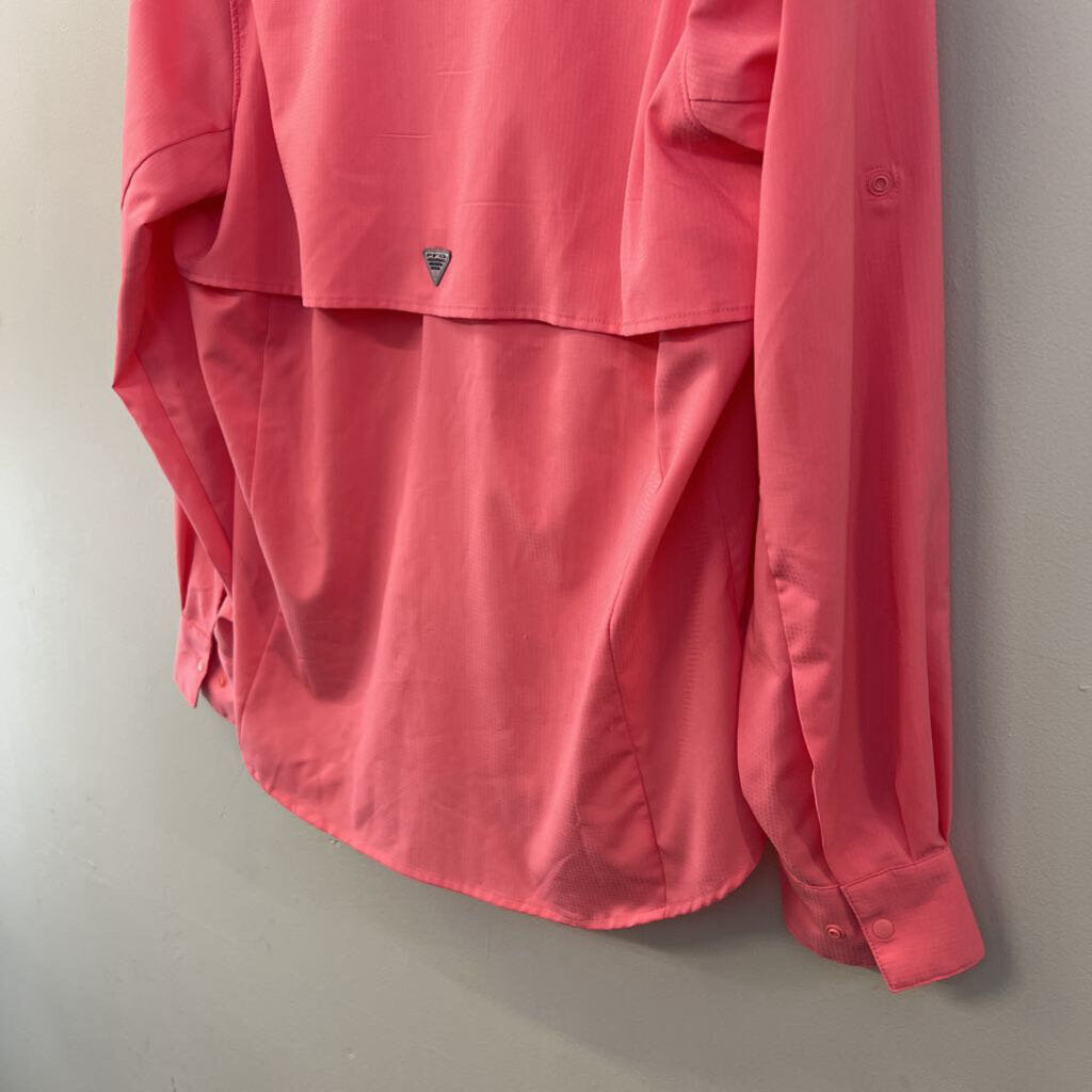 Columbia Pink Snap Front Long Sleeve PFG Top Large