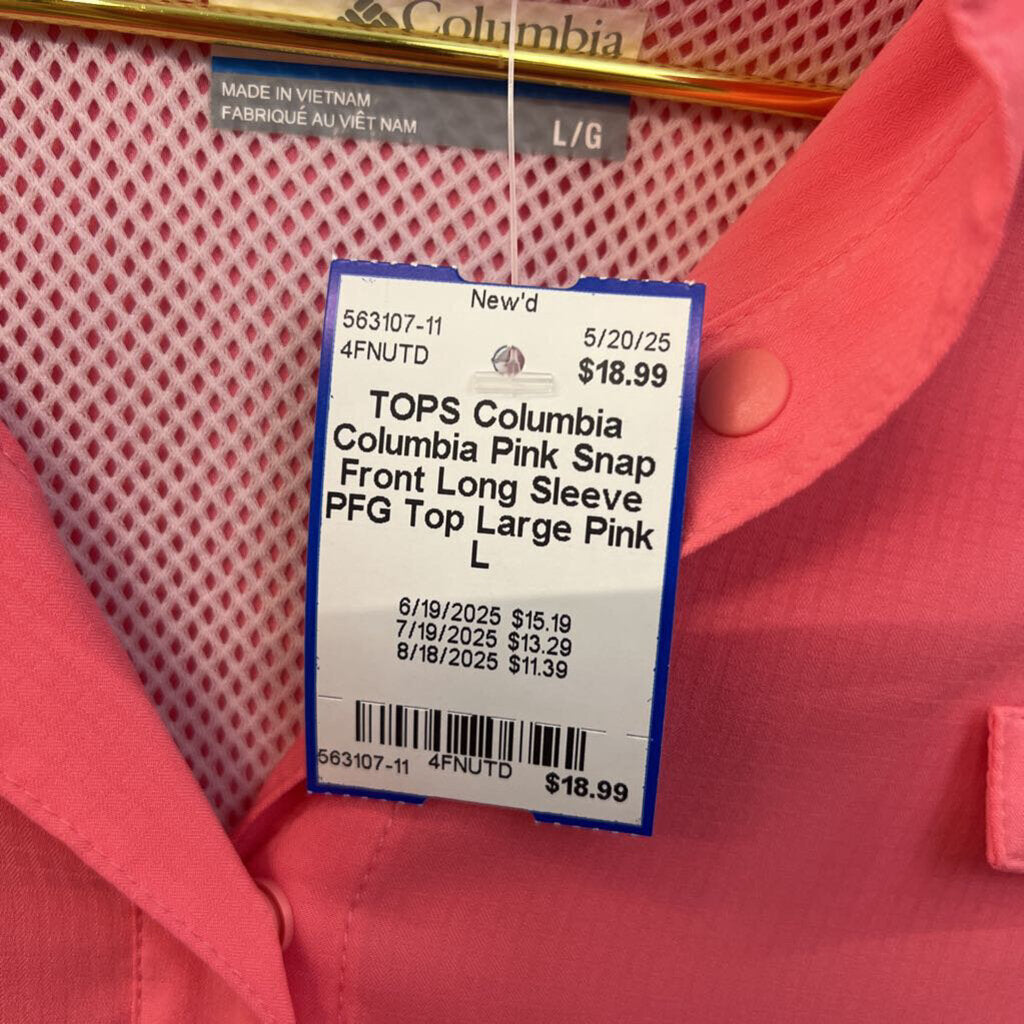 Columbia Pink Snap Front Long Sleeve PFG Top Large