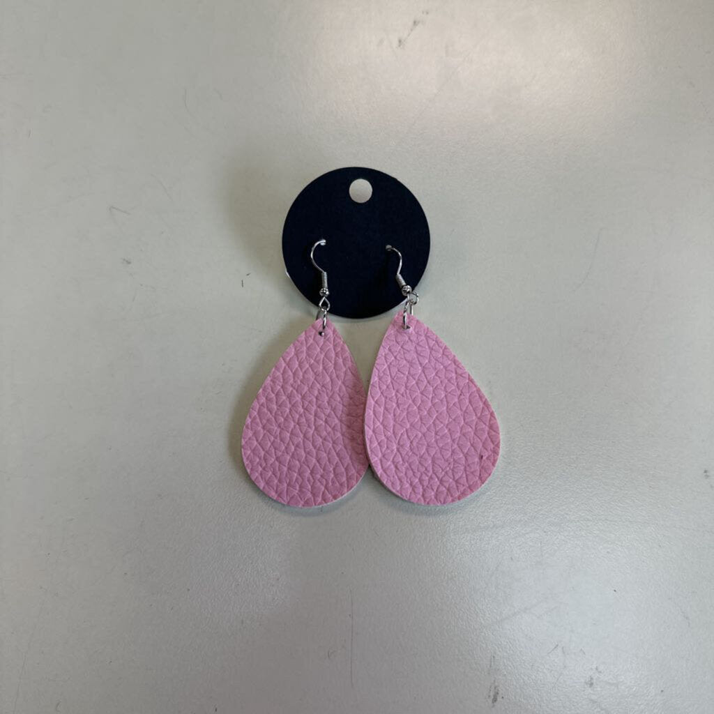 Pink Pebbled Leather Drop Earrings